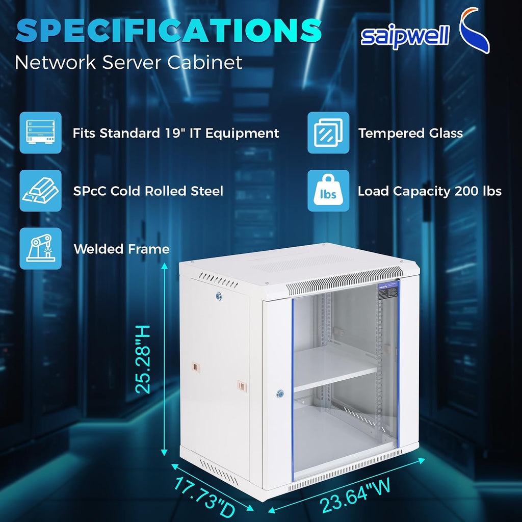 12U Rack, 17.7 Inch Depth Server Rack Network Cabinet for Home Lab