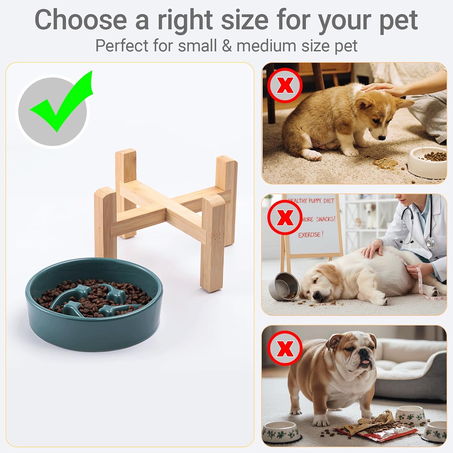 Ceramic Slow Feeder/Dog Bowl for Small Medium Dogs,Elevated/Raised Slow Feeding Dog Food Water Dish Heavy