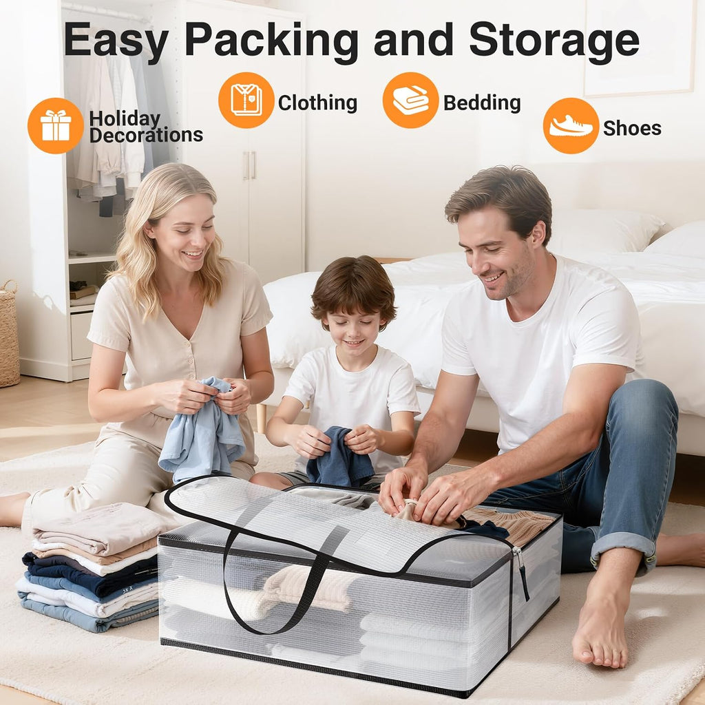 93L Moving Bags, Heavy Duty Clear Storage Bag with Strong Zippers & Handles