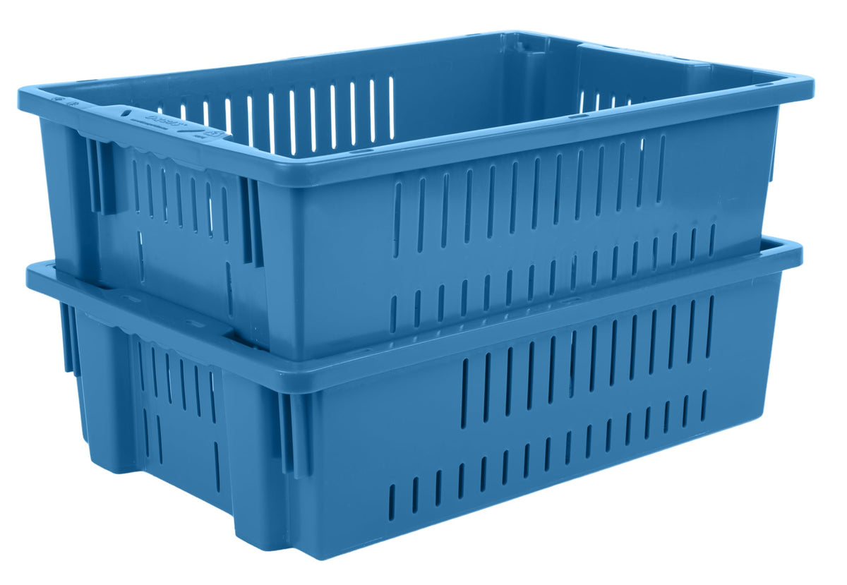Hudson Exchange 20 x 13 x 5.6" (4 Pack, 4.5 Gallon) Agricultural Nest and Stack Vented Crate Handled Storage