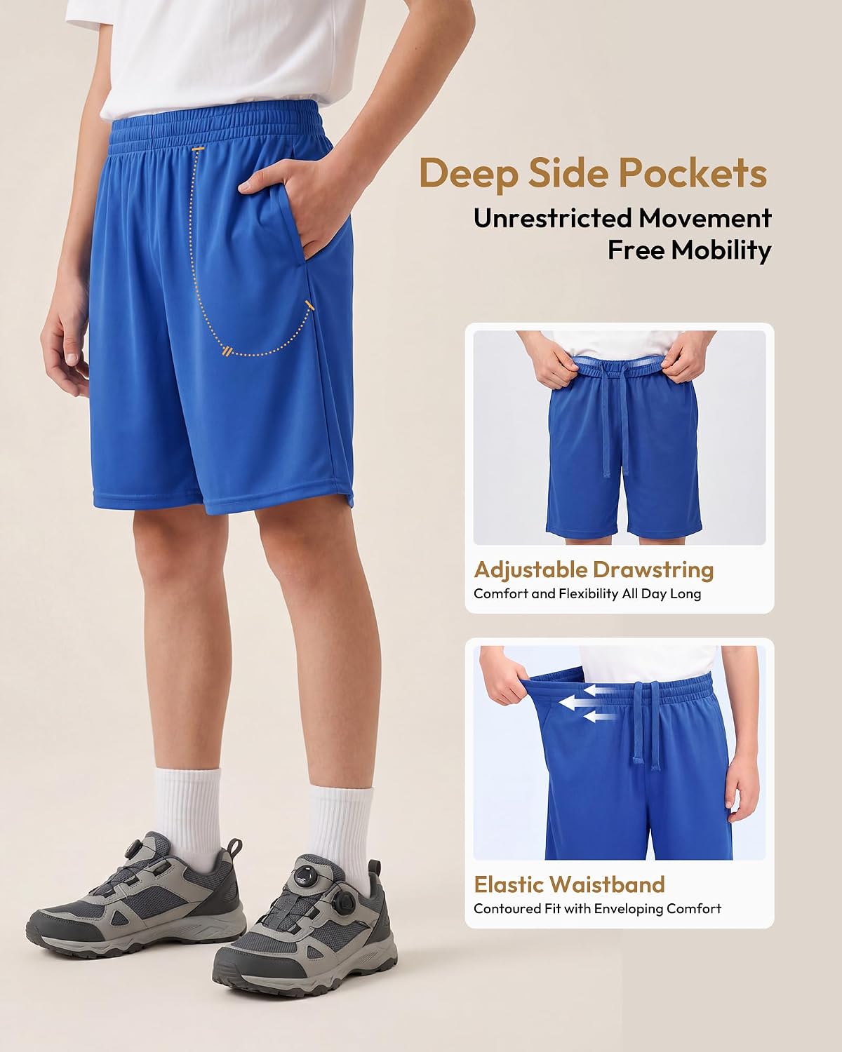 Boys Basketball Athletic Shorts with Pockets | Elastic Waistband, Quick Dry, Moisture Wicking, Active Performance