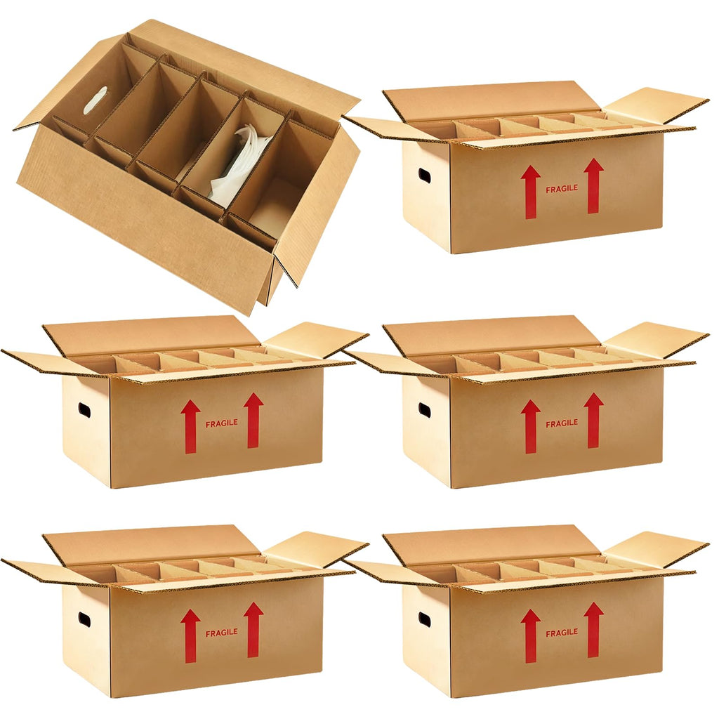 6-Set Dish Packing Kit Includes 24" x 12" x 11" Kitchen Moving Box Kit with Handle Holes, Large Corrugated Boxes with