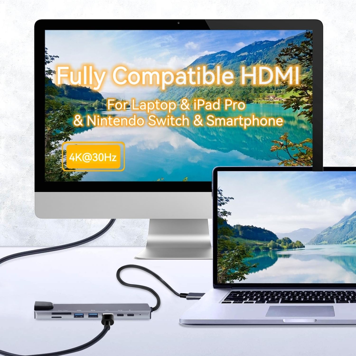USB C Hub Multiport Adapter, 8 in 1 USBC Dongle with 4K HDMI, RJ45 Ethernet, 100W PD Charging, USB 3.0, SD/TF Card