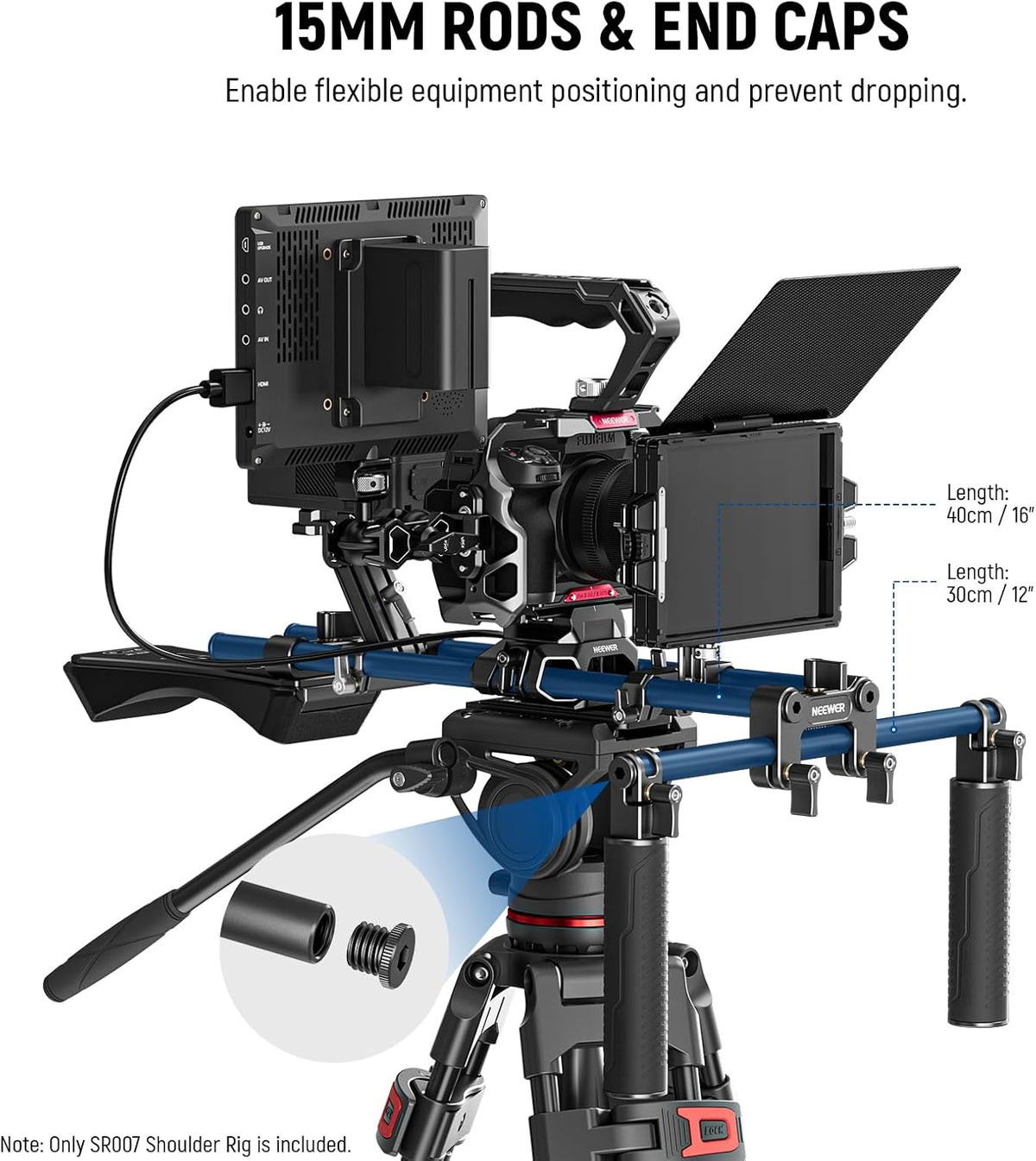 Shoulder Mount Video Rig with Arca Quick Release DSLR Camera & Camcorder Mounting, Dual Handles 15mm Rods (16"/40cm)