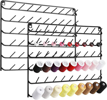 Thread Holder Wall, 2 Pack 54 Spools Thread Rack, Black | Embroidery Spool Thread Organizer, Wall Mount, Metal Sewing