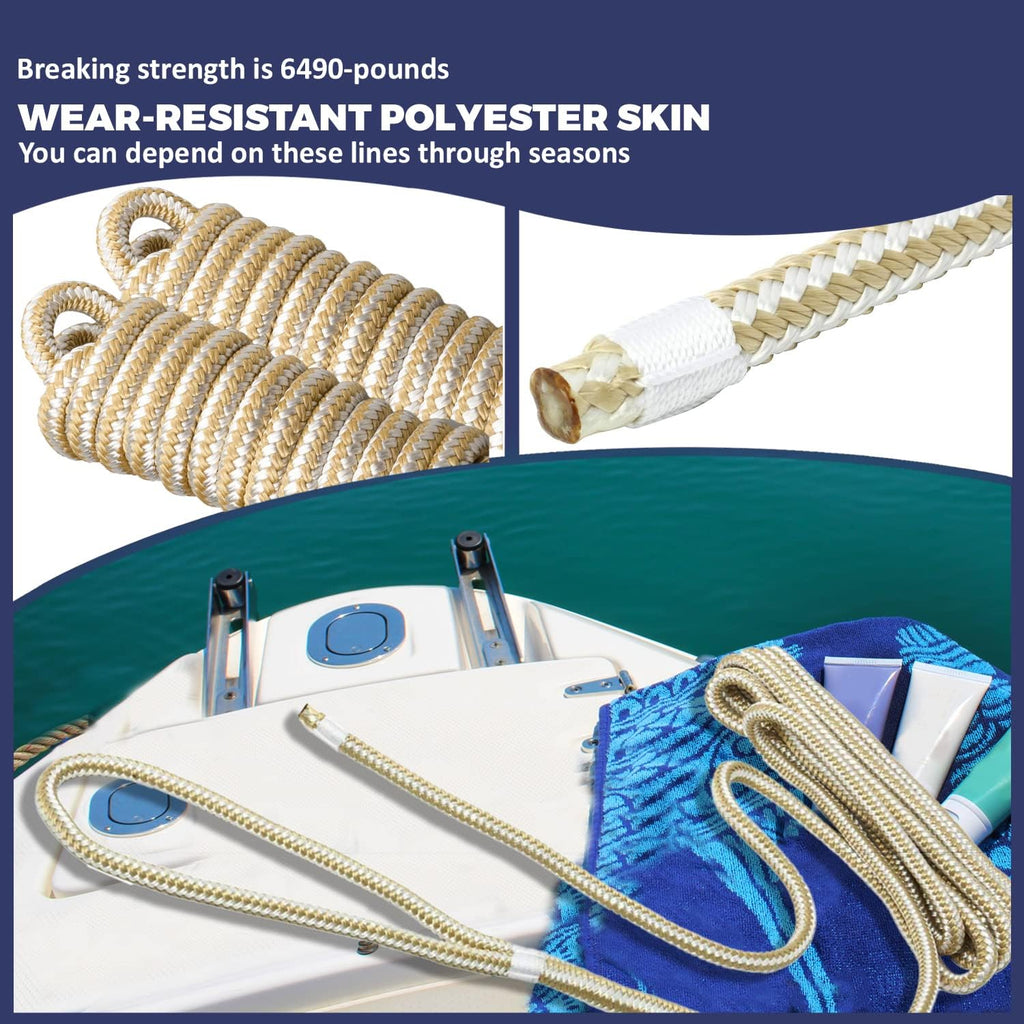 Double Braided Nylon Dock Line - Boat Rope - Marine and Pontoon Accessories - Braided, Reinforced Boat Ropes and Ties