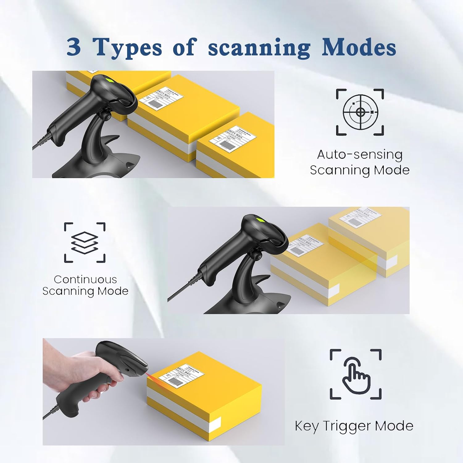 Barcode Scanner with Stand USB Wired Inventory 2D 1D QR Code Scanner with Automatic Hands-Free Scanning Barcode