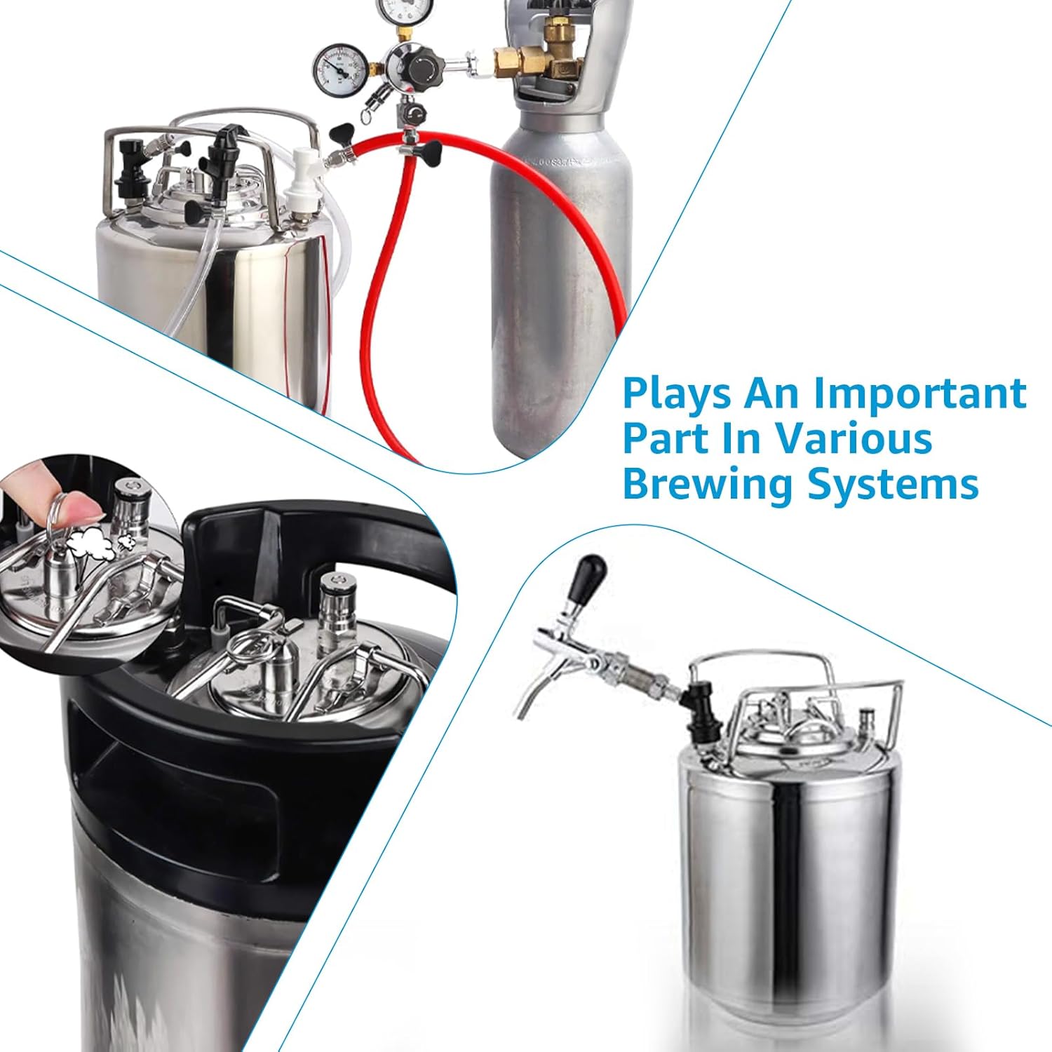 2 Pair Ball Lock Keg Post 19/32’’-18 Cornelius Corny Keg Connectors | Ball Lock Keg Fittings With Seal O-Rings
