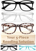 Reading Glasses Anti-Glare Readers 5-Pack for Men Women | Reading Glasses for Women Men, Eyeglasses, Blue Light