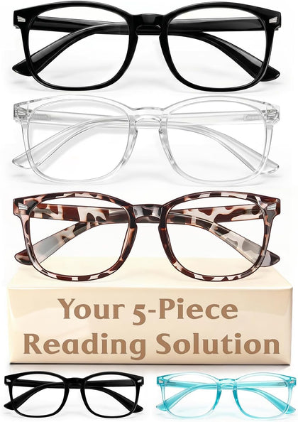 Reading Glasses Anti-Glare Readers 5-Pack for Men Women | Reading Glasses for Women Men, Eyeglasses, Blue Light