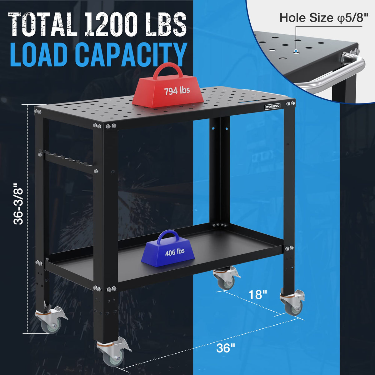 36×18" Welding Workbench, Nitriding Tabletop, 1200LBS Capacity