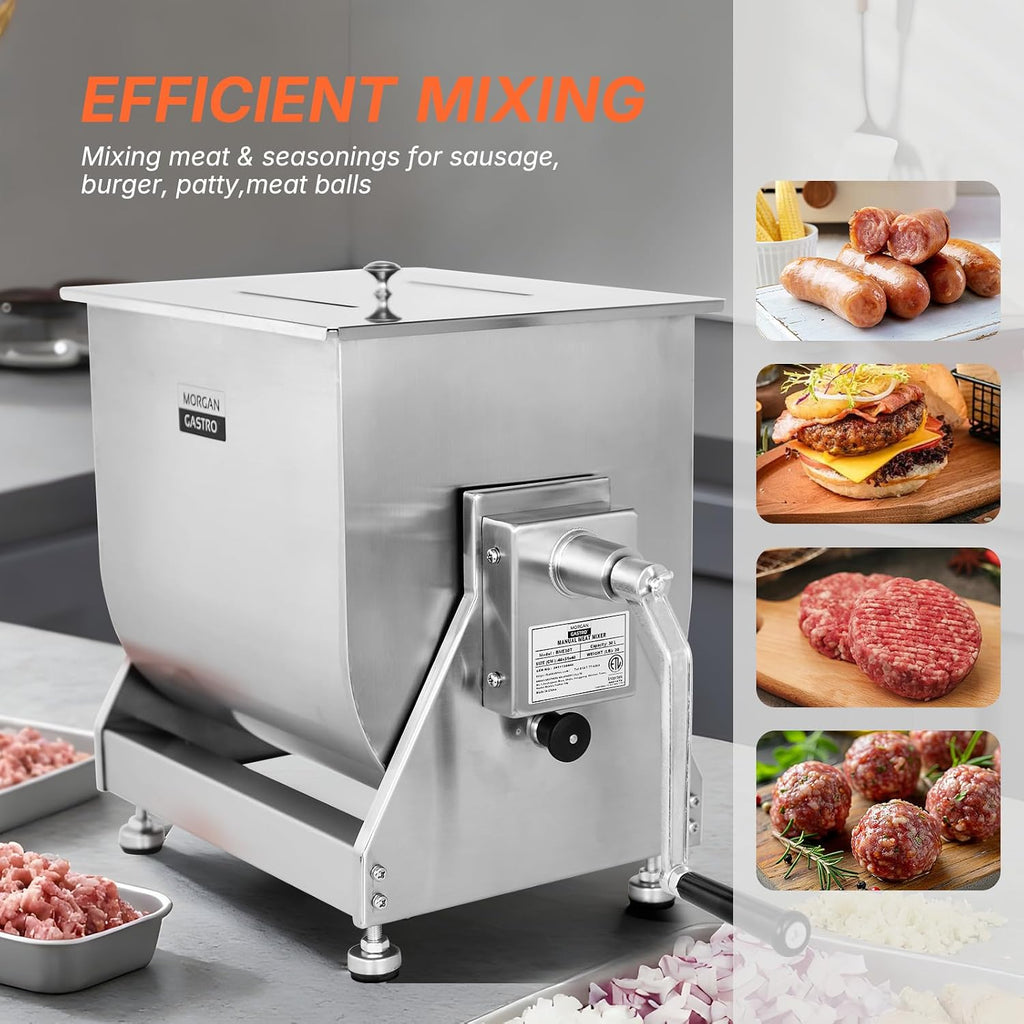 Hakka Manual Meat Mixer 45lb/22.5L, Tiltable Tank 30L Stainless Steel Updated Commerial Food Mixer for Meat and