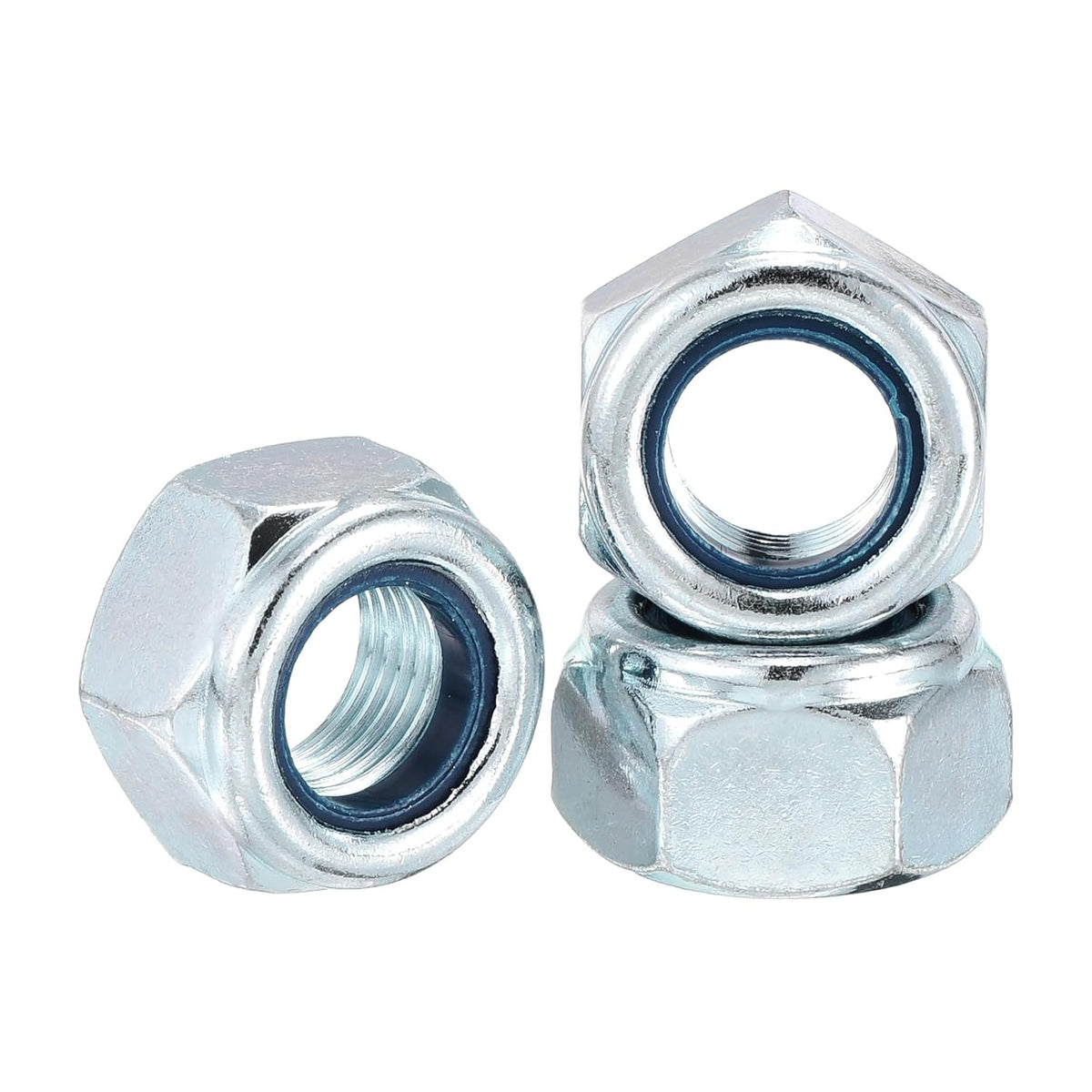 6Pcs M12-1.25 Nylon Locking Hex Nuts CarbonSteel Blue and White