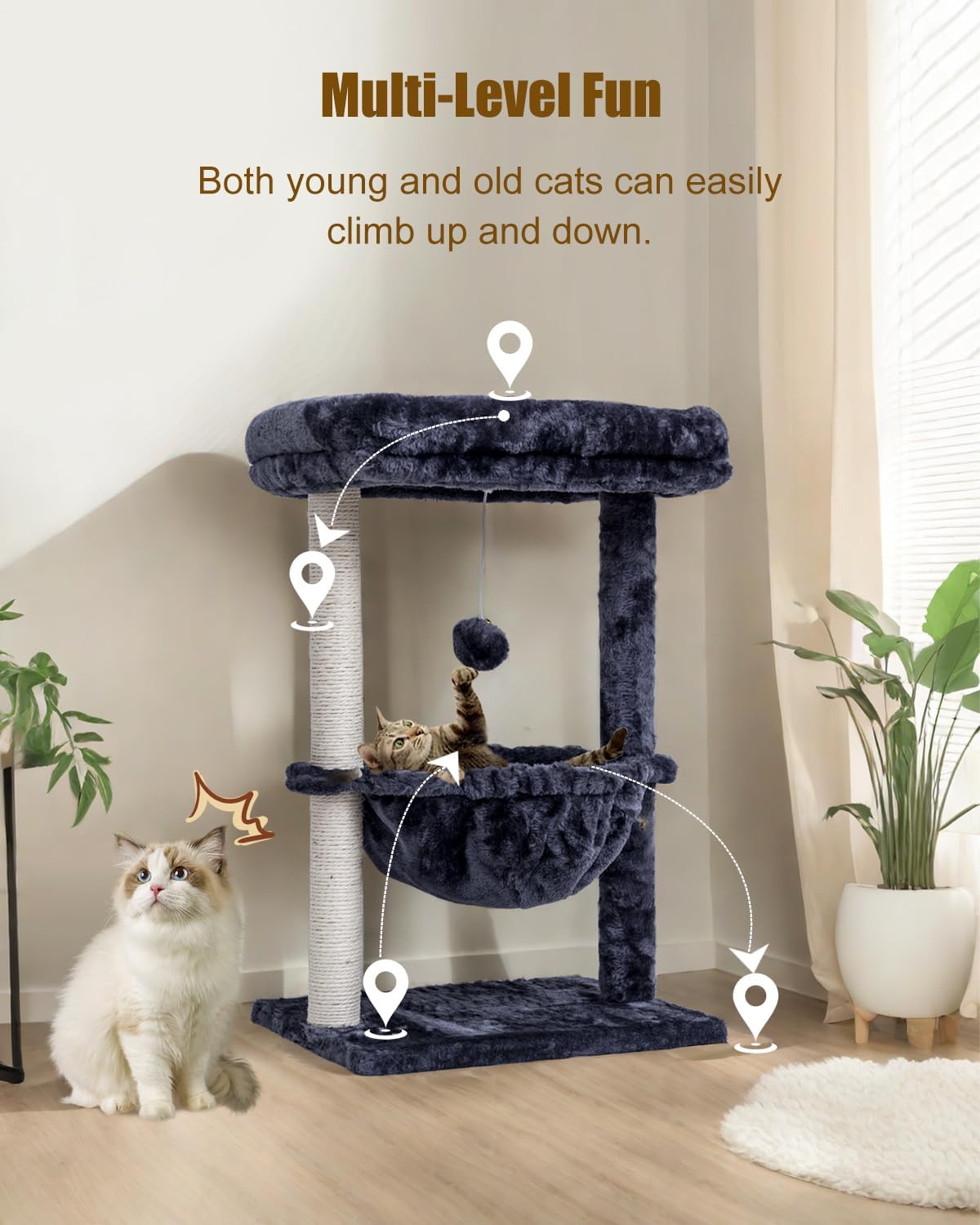 Small Cat Tree for Indoor Cats, Activity Cat Tower with Scratching Post for Kittens, Cat Condo & Furniture with