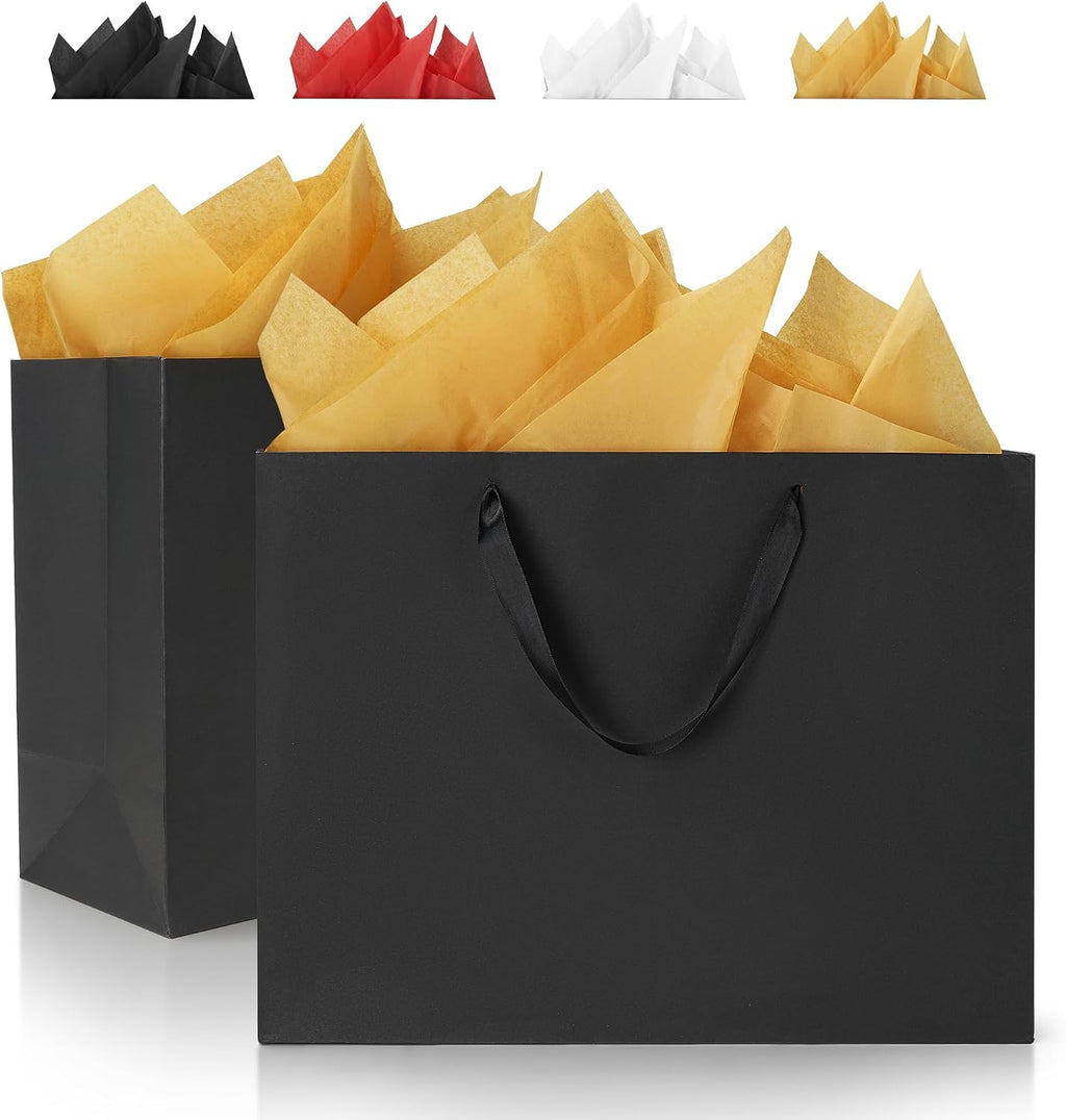2Pcs Extra Large Black Gift Bags With Gold Tissue Paper
