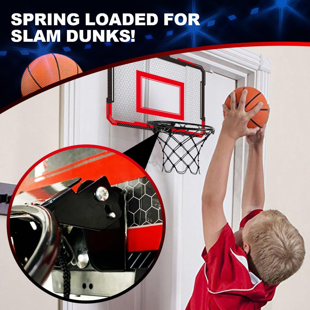 Over-the-Door Basketball Hoop with 4 Balls, Ages 3-12 | 15.75 x 11.42 in backboard, bedroom or office play, pump