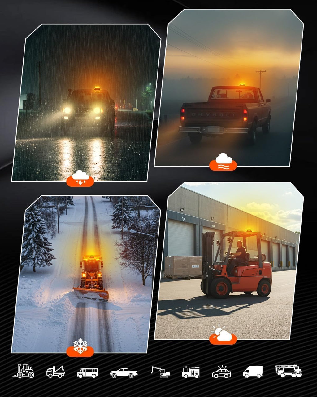 Amber Magnetic Strobe Beacon Light for Trucks & Golf Carts, Rechargeable | Emergency Amber Beacon, Cordless, IP68