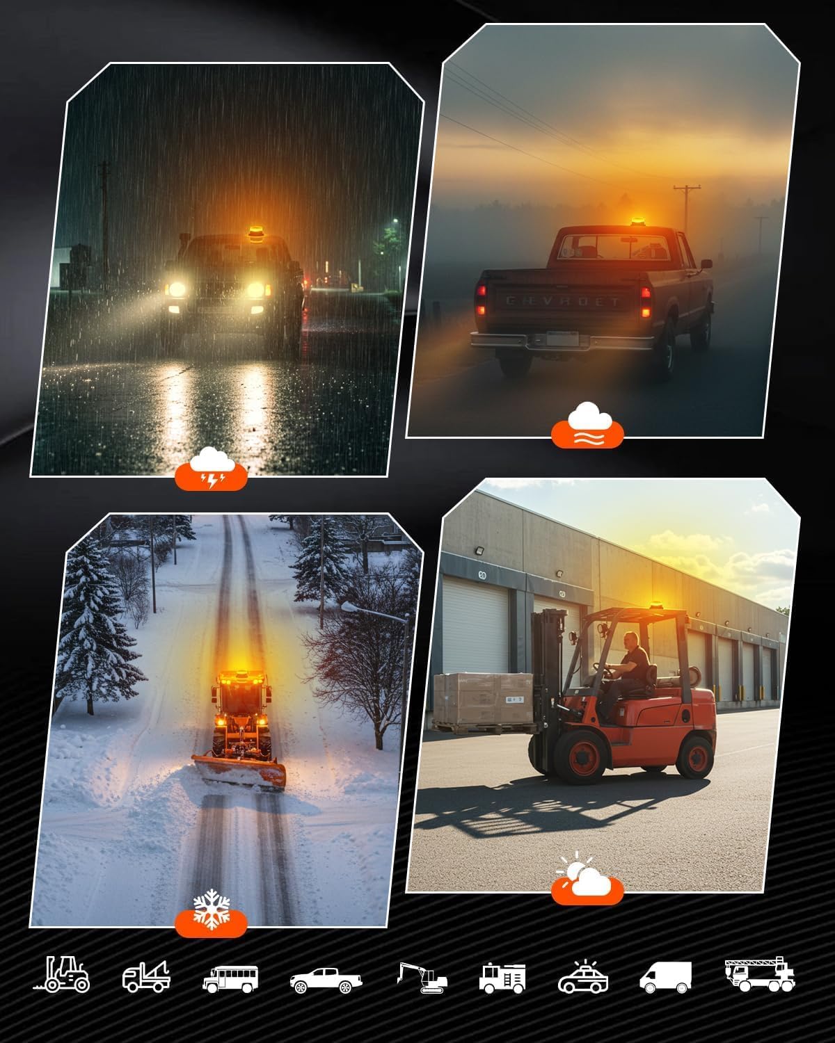 Amber Magnetic Strobe Beacon Light for Trucks & Golf Carts, Rechargeable | Emergency Amber Beacon, Cordless, IP68