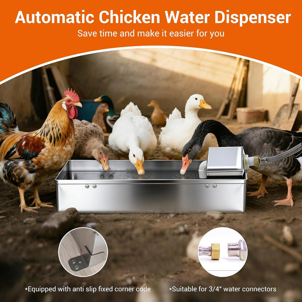 Automatic Chicken Waterer Dispenser 1 Gallon Large Stainless Metal Poultry Waterer Feeder Hanging Chicken Watering
