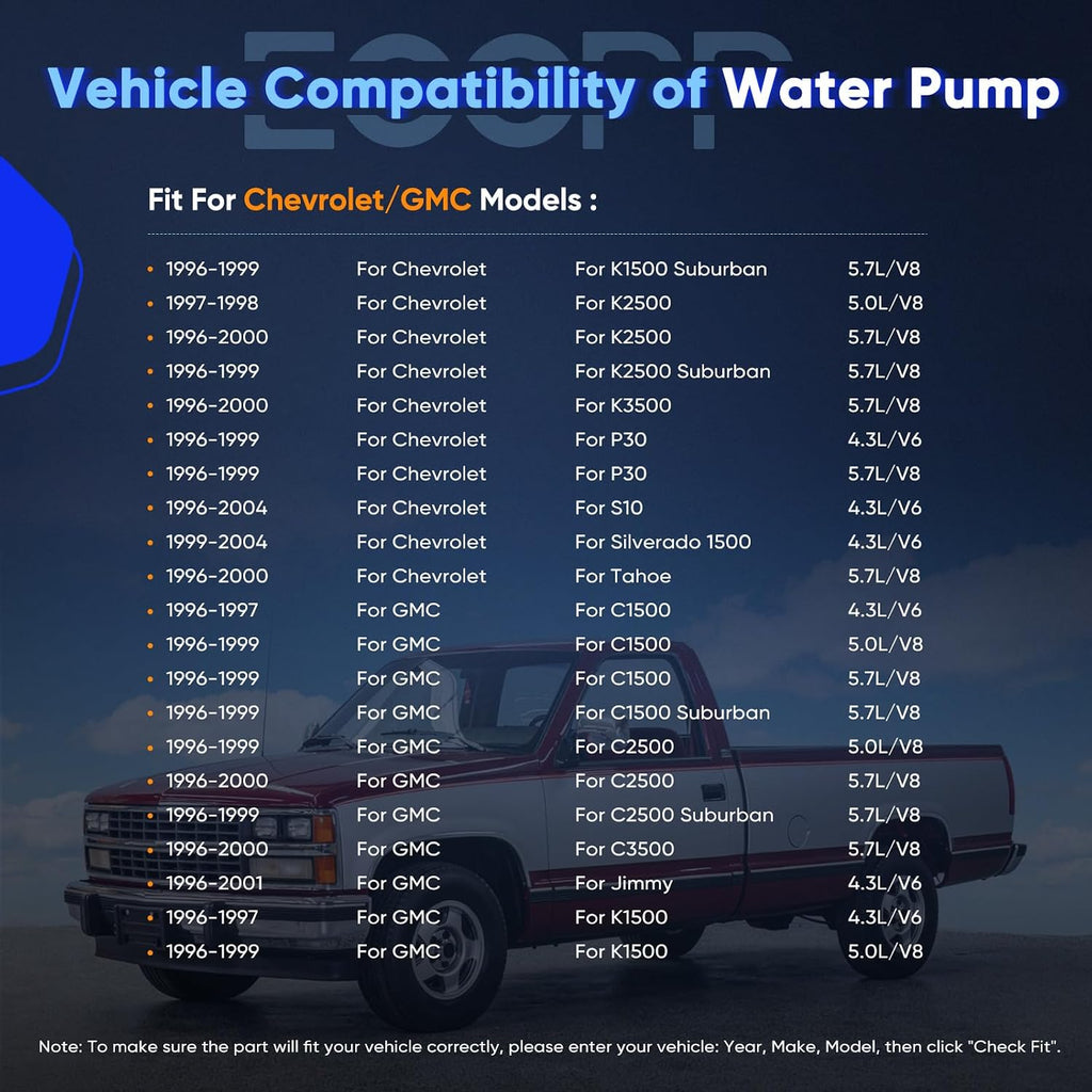ECCPP AW5077 Water Pump w/Gasket for Chevrolet Silverado 1500 Tahoe S10