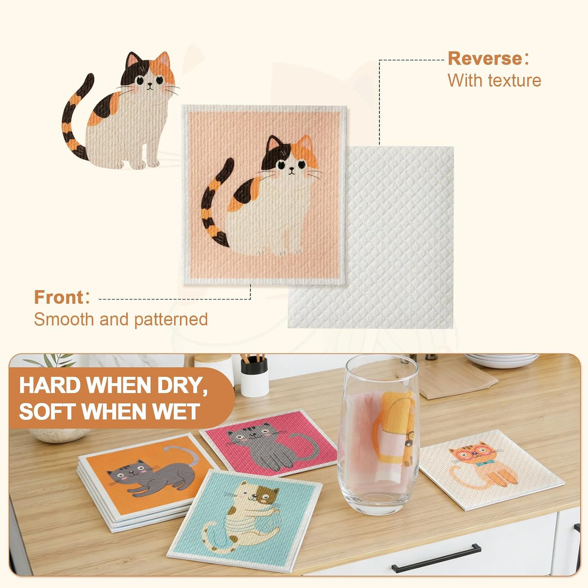Swedish Dishcloths for Kitchen Reusable,Cat,10 Packs