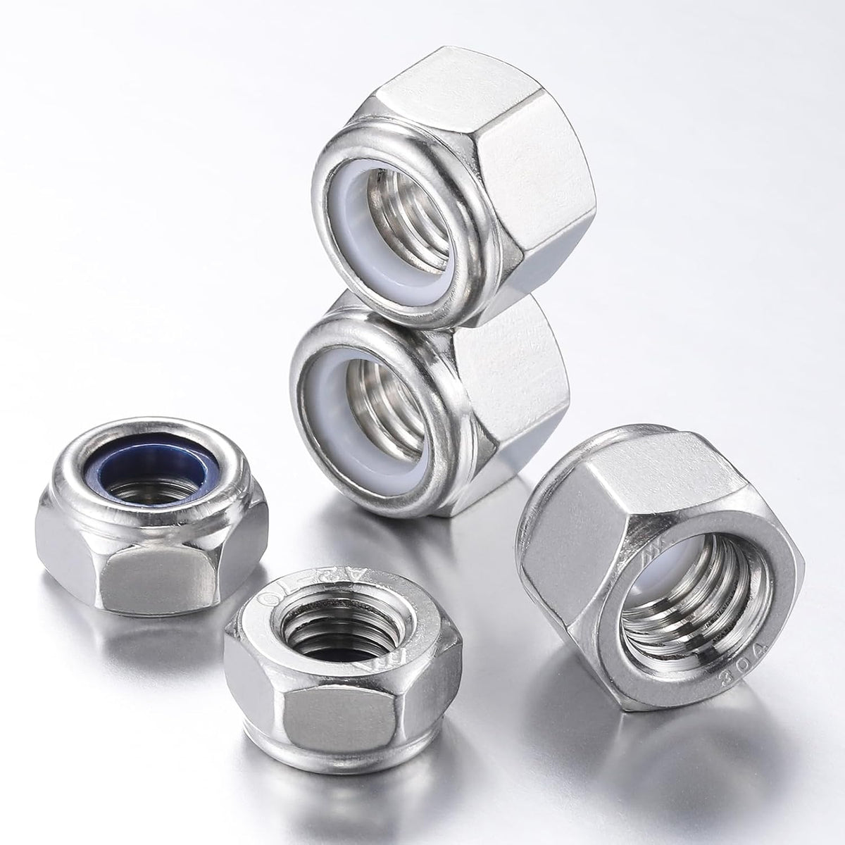 Wensilon(50pcs) 1/4-20 Self Clinching Nuts 304 Stainless Steel Self-Lock Nylon Inserted Hex Lock Nuts