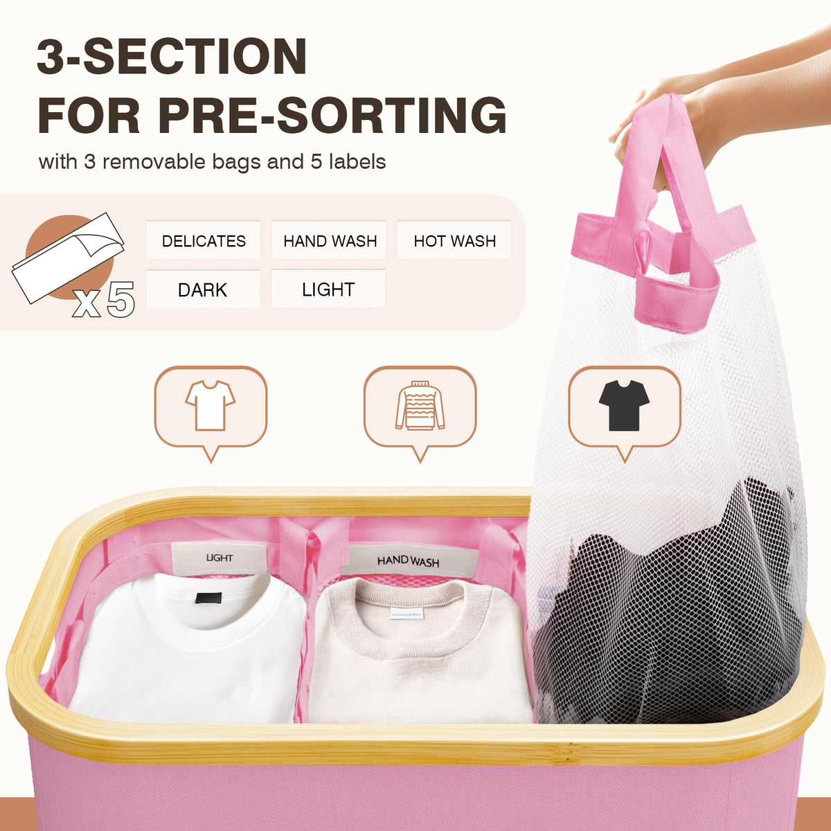 Hampers for Laundry Basket with Lid, 145L Large Laundry Hamper 3 Section