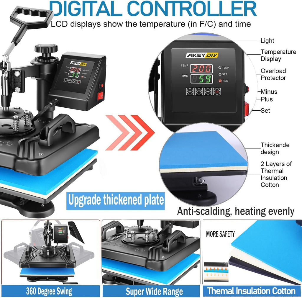 Professional 5 in 1 Heat Press Machine for t Shirts Digital Heat Press Combo 12" x 15" 360-degree Swing Aweay Shirt