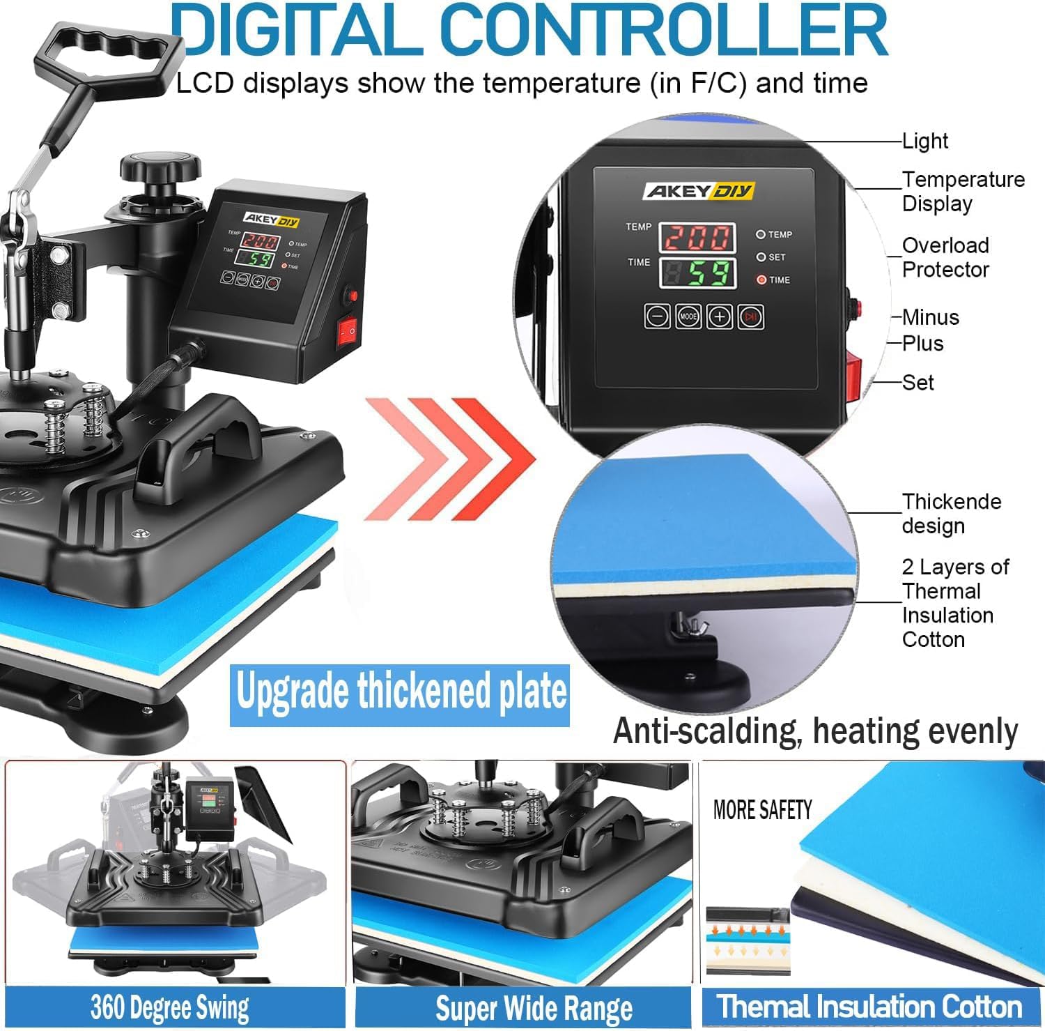 Professional 5 in 1 Heat Press Machine for t Shirts Digital Heat Press Combo 12" x 15" 360-degree Swing Aweay Shirt