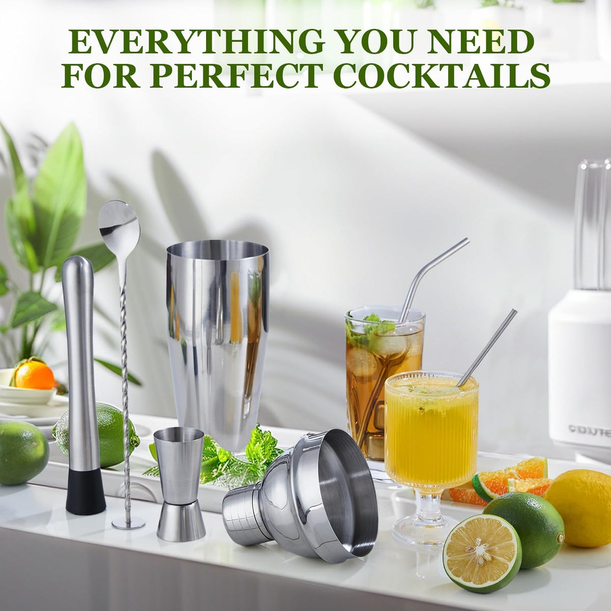 Cocktail Shaker Set, 23 Piece Bartender Kit with Stand 25oz Sliver