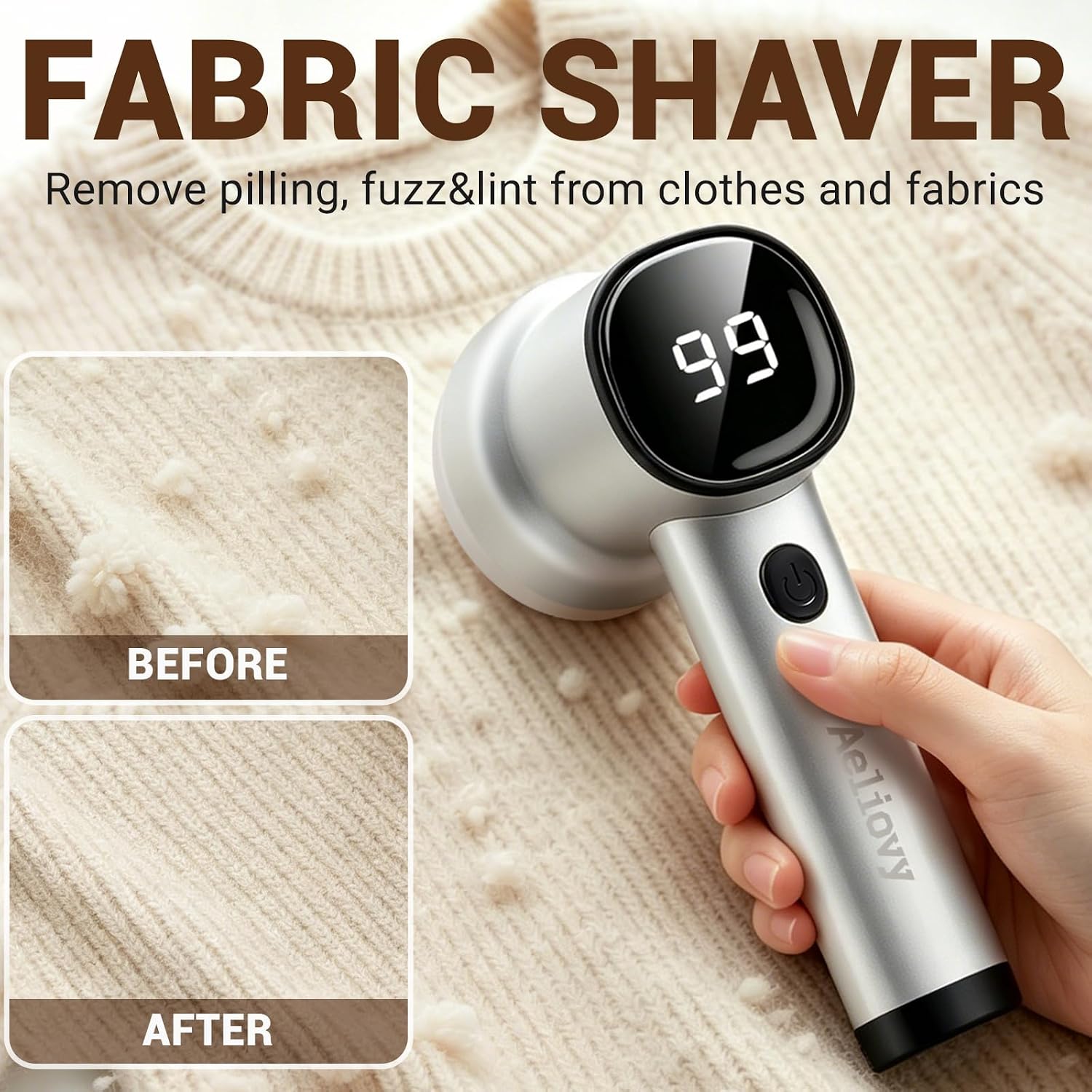 Fabric Shaver, 3 in 1 Lint Remover with Hair Remover Brush & Lint Rollers, Digital Led Display, 3 Speeds with
