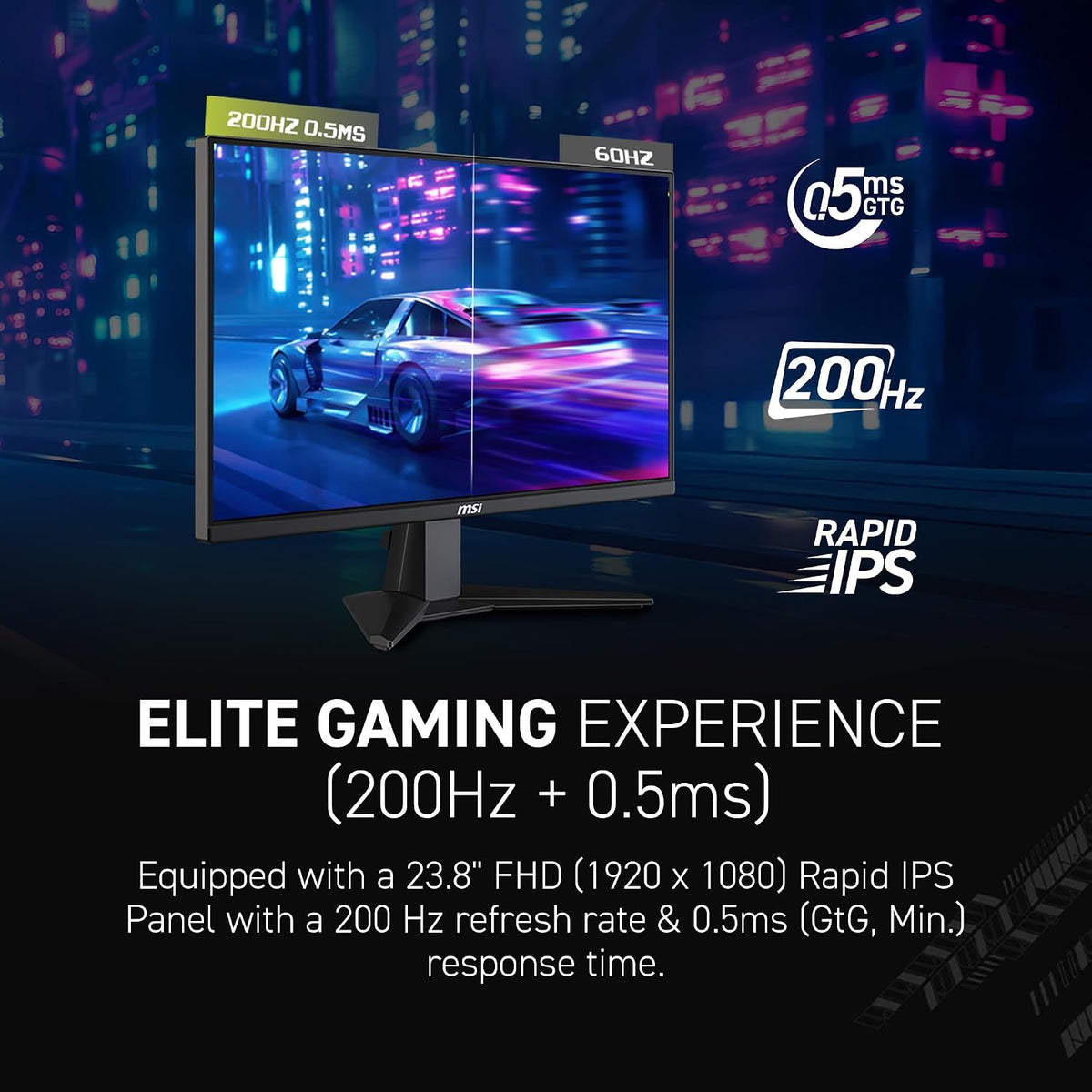 MAG 242F 24-inch 1920 x 1080 (FHD) Gaming Monitor, 200Hz, AMD FreeSync Premium, HDMI, DisplayPort, VESA, Tilt, Height