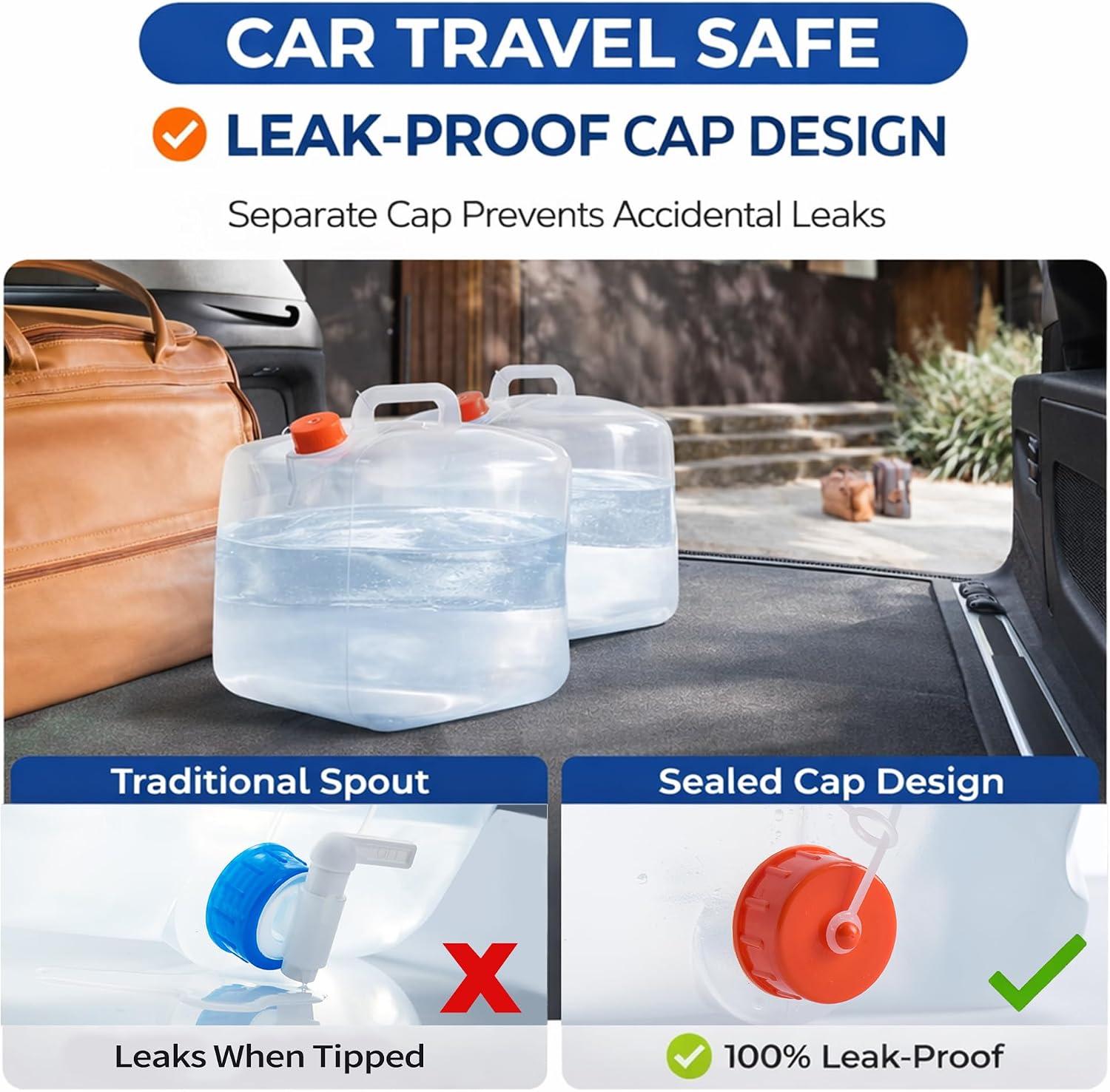 BPA Free Collapsible Water Jug with Spigot, 5.3 Gallon | Portable Water Storage Container for Camping, Hiking and