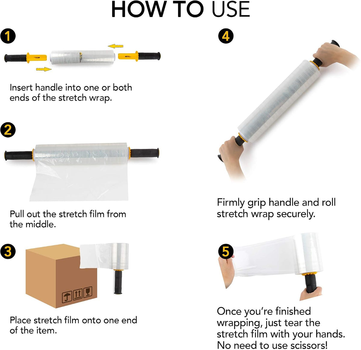 Clear Stretch Wrap Roll Bundle - (2) 15" Rolls, (2) 5" Rolls, (2) Handles,(4000 Feet) Shrink Wrap for Moving, Packing