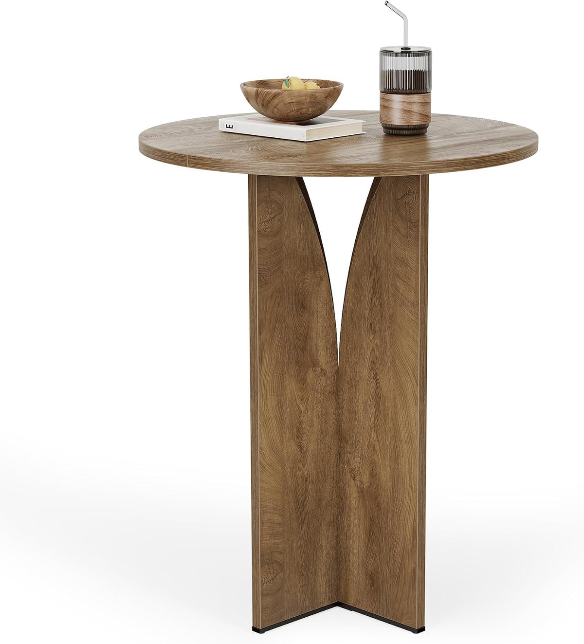 Round Bar Table, 31.5 Inches Counter Height Cocktail Table, Wooden High Top Home Bar Unit for Pub, Bistro, Home