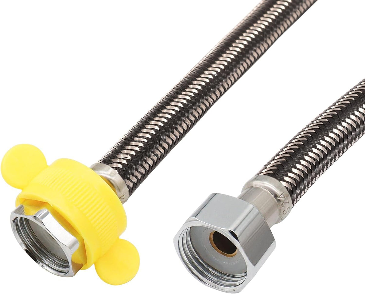 24 In Faucet Supply Lines 1/2x1/2 2Pack Black Braided Steel | Stainless Steel Braided Faucet Hose, Female Connector