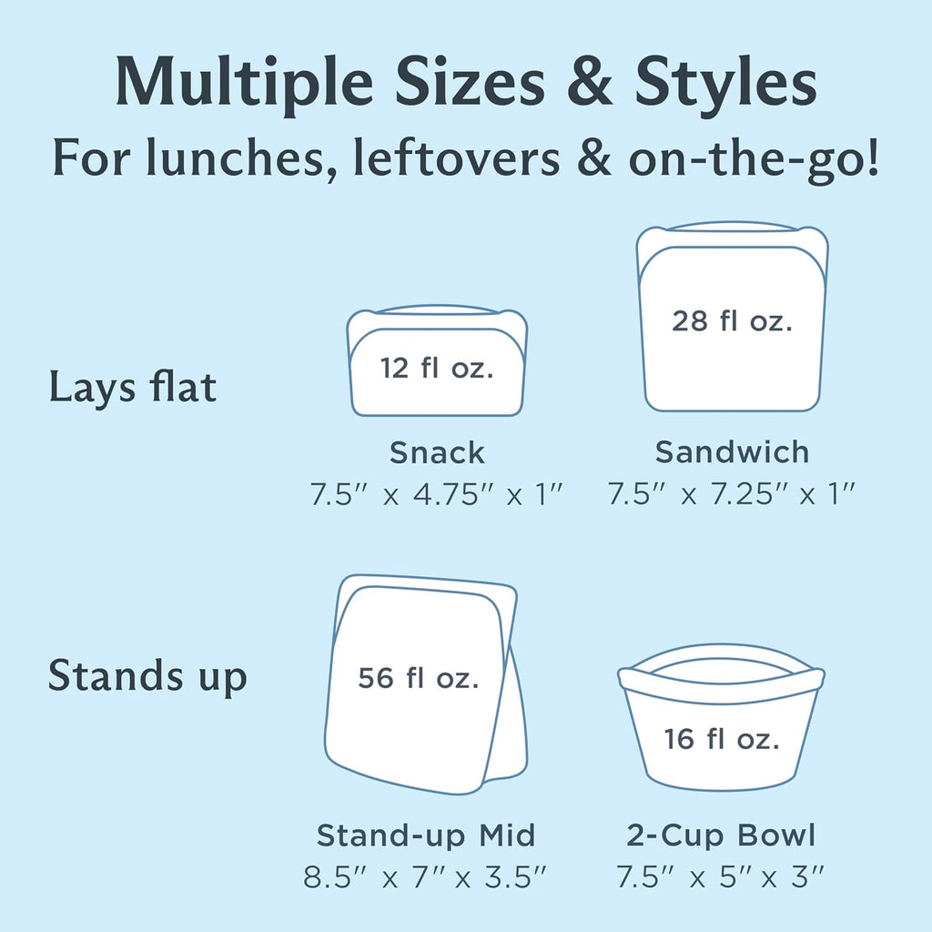 Premium Reusable Silicone Storage Bags, 4-Pack Starter Kit, Clear