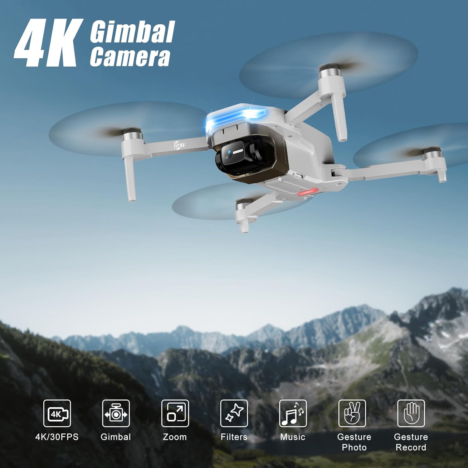 Drones with Camera for Adults 4K, GPS Auto Return, Waypoint Flight, Orbit Fly, GPS Follow, Gesture Control, Foldable
