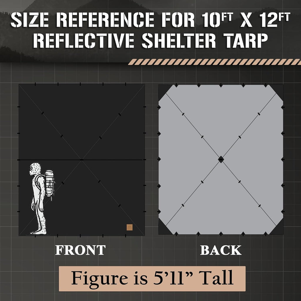 Waterproof Camping Tarp Shelter for Backpacking, Hiking, Hammock, and Bushcraft (Black, 10 FT x 12 FT)