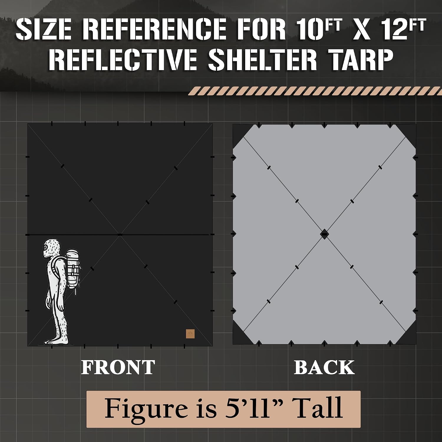 Waterproof Camping Tarp Shelter for Backpacking, Hiking, Hammock, and Bushcraft (Black, 10 FT x 12 FT)