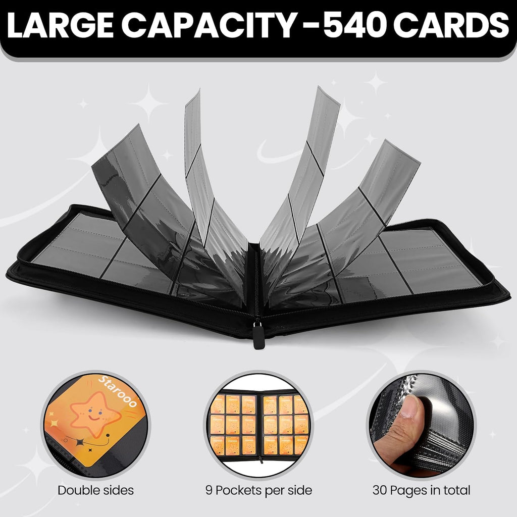 9 Pocket Card Binder, Premium Zip Trading Card Binder, 540 cards, Side-Loading Pages, Folder for Collectible Card