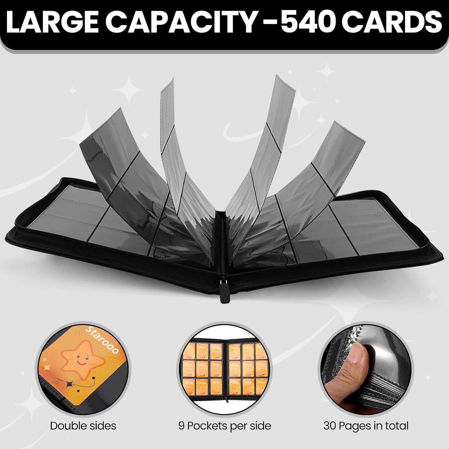 9 Pocket Card Binder, Premium Zip Trading Card Binder, 540 cards, Side-Loading Pages, Folder for Collectible Card