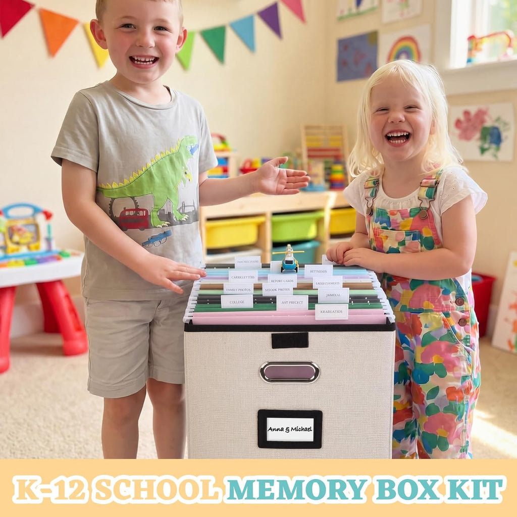 School Memory Organizer Box Kit K-12 School Years Memory Keepsake with 24 Different Memorys Questionnaires 24 Hanging