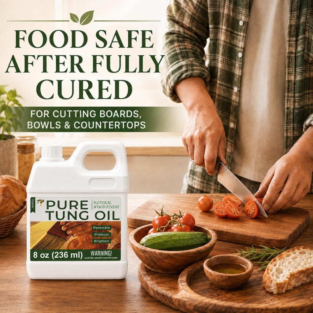 8oz 100% Pure Tung Oil for Wood, Food-Safe Waterproof Tung Oil with Towel