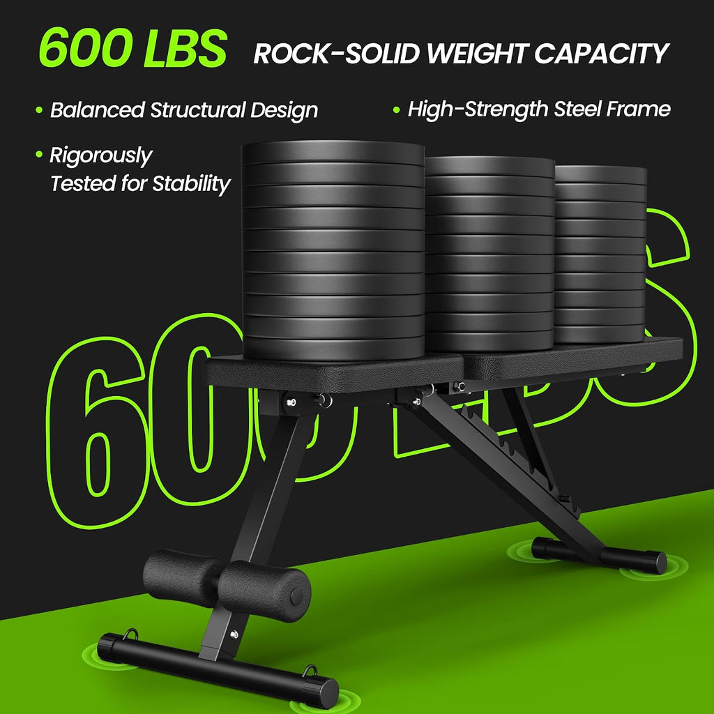 Adjustable Weight Bench for Home Gym, Foldable Workout Bench for Full Body Fitness Dumbbell Exercise, 600LBS Incline