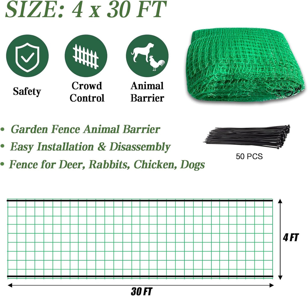 4x30 FT Garden Fence,0.4" Mesh Plastic Fencing Deer Netting Roll