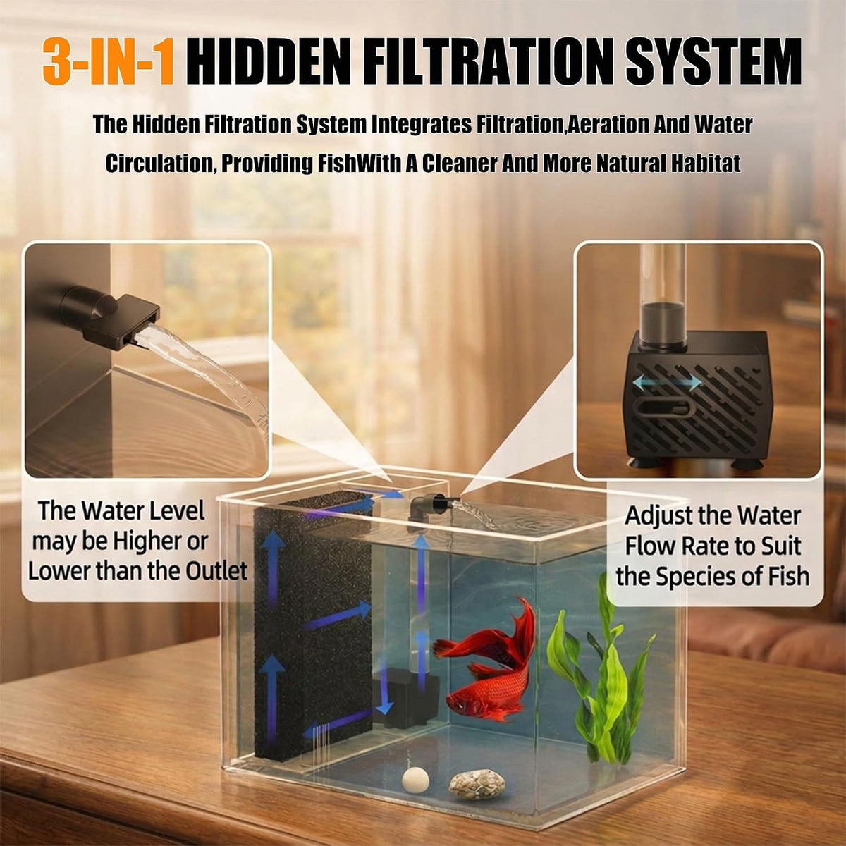 Betta Fish Tank 1 Gal (3.7L), Acrylic Nano Aquarium Kit Black