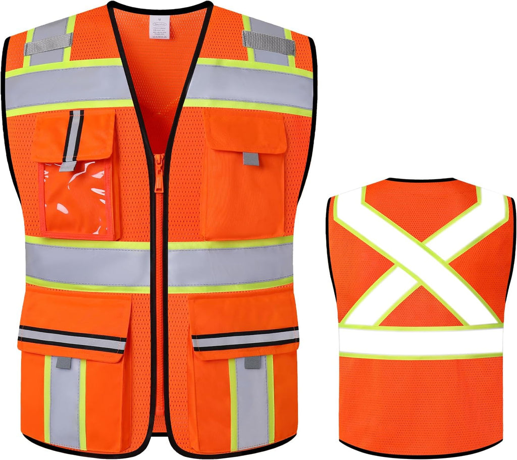Class 2 Safety Vest with Zipper Front and multiple Pockets, High Visibility Vest, Meets ANSI/ISEA Standards
