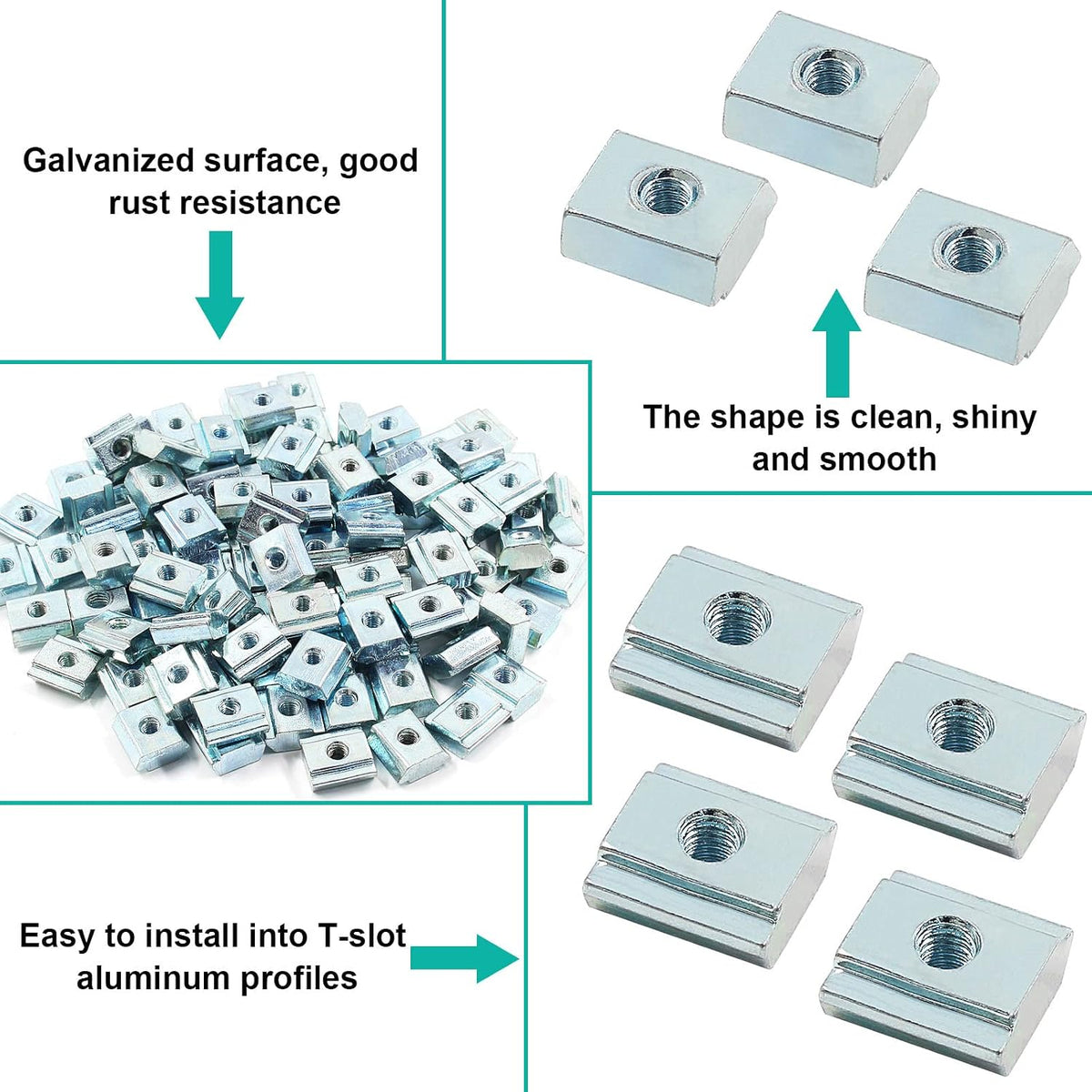 Sliding T Nuts 20 Series M3, 100Pcs, 6mm T-Slot