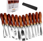 12-Piece Wood Carving Chisel Set - CR-V 60 Steel Multi-Shape Edge Gouges Carving tool for Woodworking Beginners and
